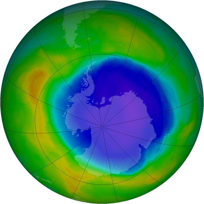 Antarctic ozone map for 09 November 1999